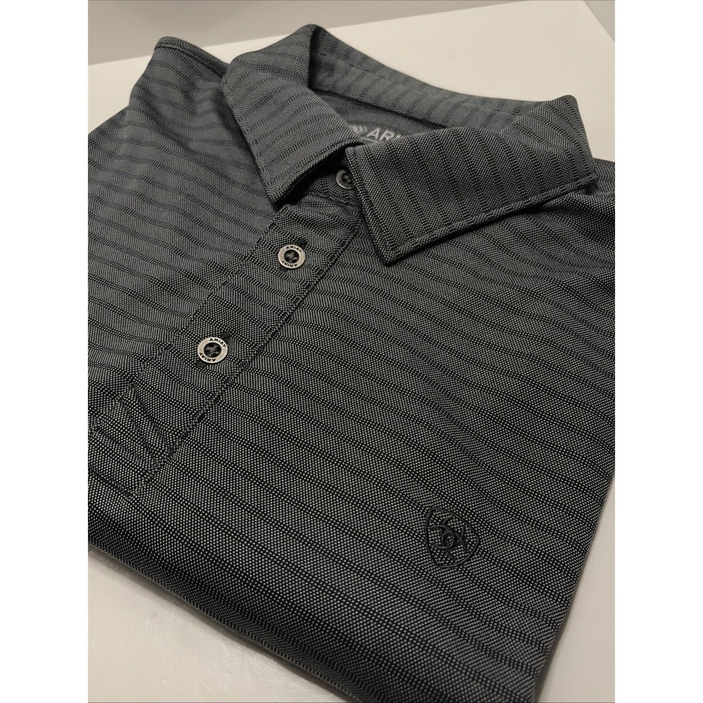 Ariat Tek Men's L Short Sleeve Golf Polo Shirt Gray Striped